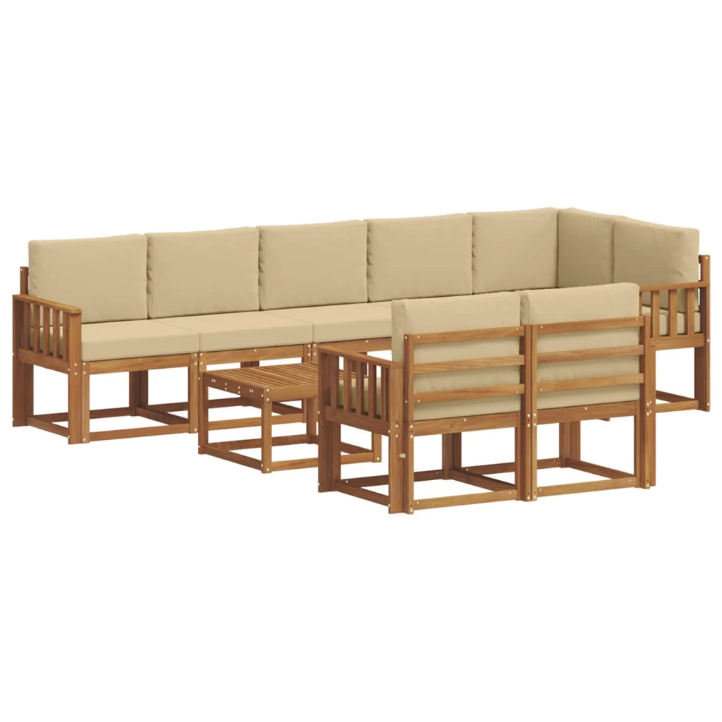 Set di divani da esterno con cuscino 9 pcs Naturale e Beige 3366601