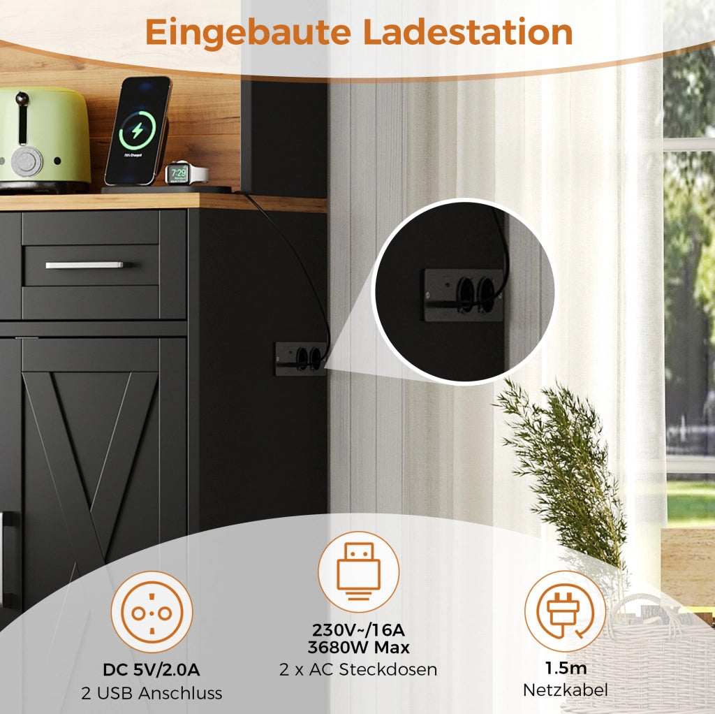 Credenza cucina LED RGB con presa USB e portabottiglie 105x40x180 cm