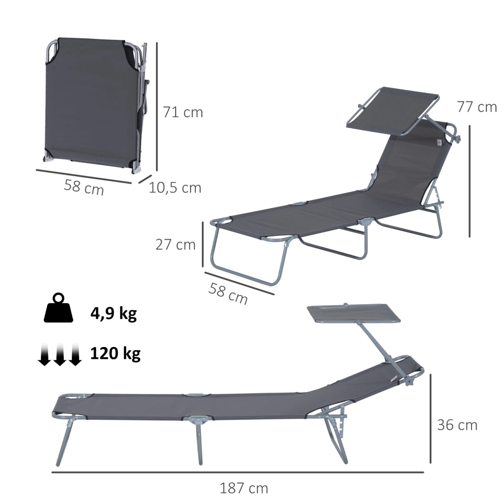 Lettino pieghevole da giardino con schienale regolabile ¨C zephmum ¨C Grigio 120kg