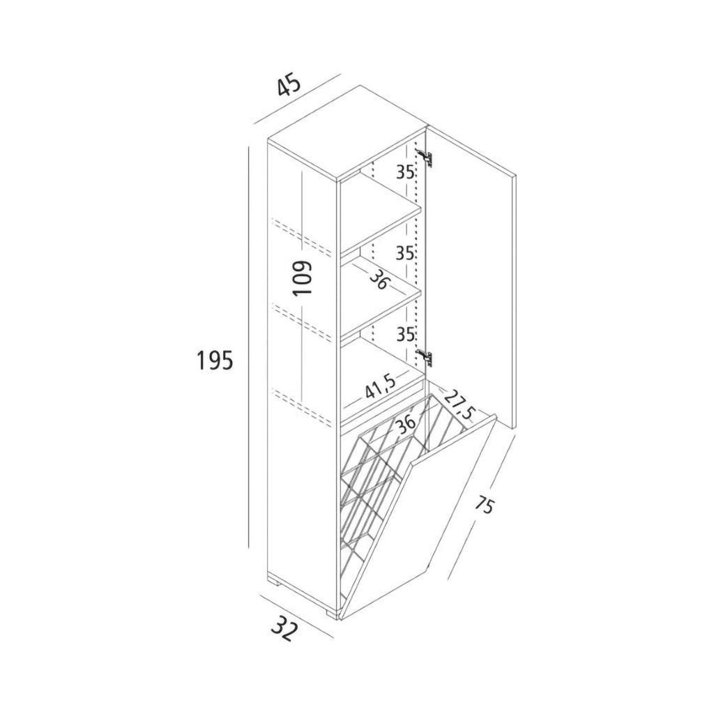 Aro, Armadio Multiuso 2 Ante 2 Ripiani Made in Italy, 45x195h cm Bianco