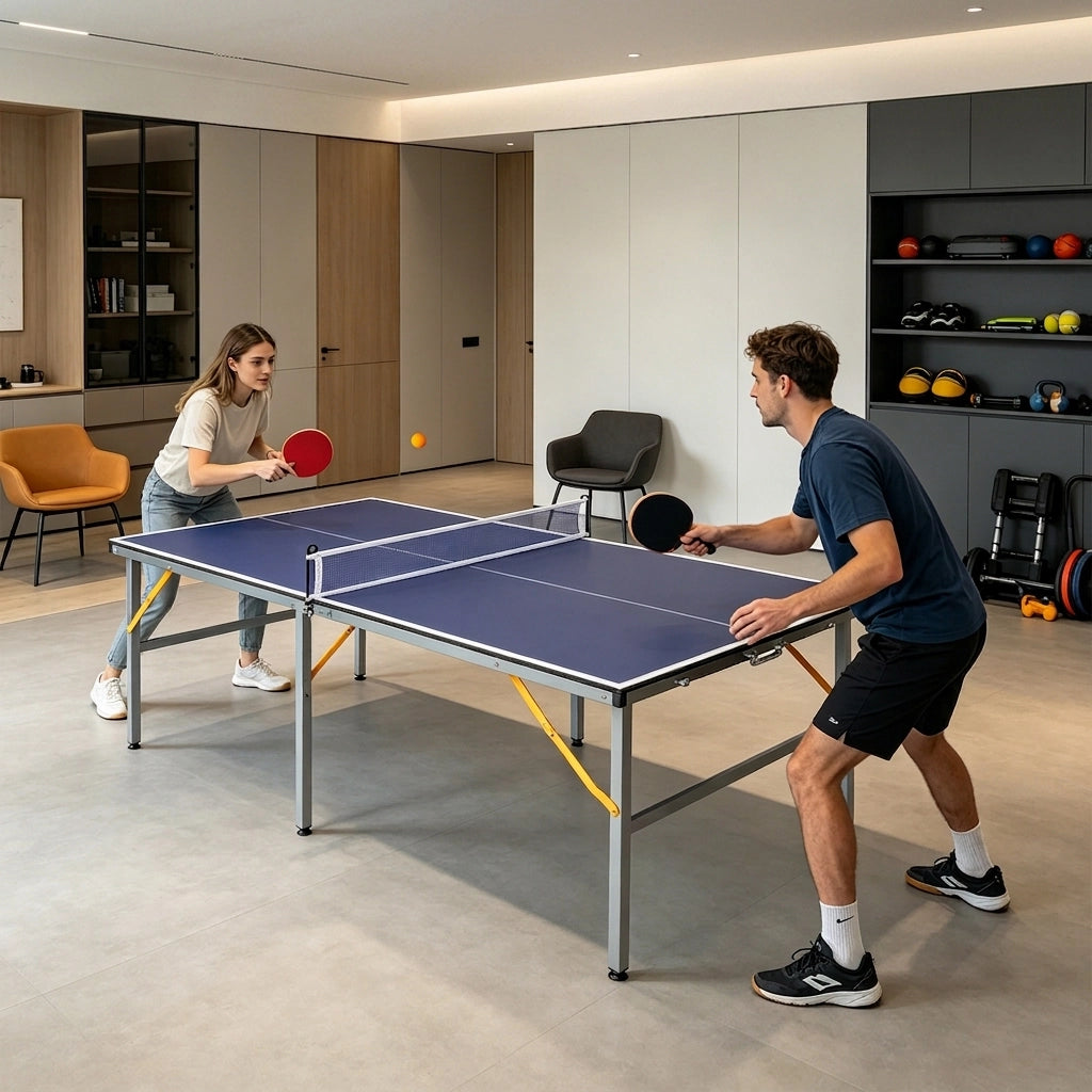 Tavolo da Ping Pong Pieghevole 182×91×76;2 cm 6 FT con Rete; 2 Racchette e 3 Palline; Portatile Blu