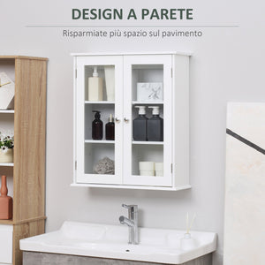 Pensile da Bagno Armadietto con Anta a Vetro 55x20x65 cm in Legno Bianco