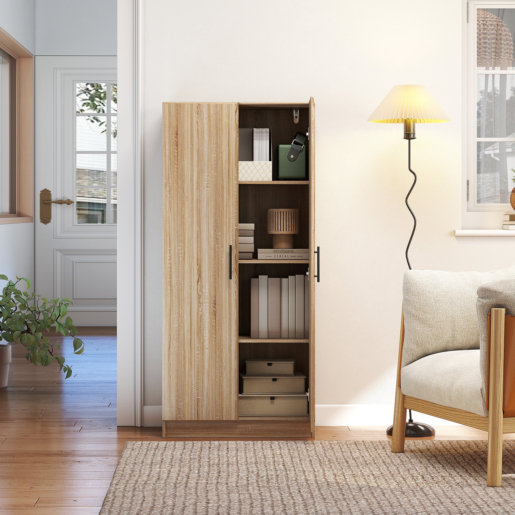 Mobile Cucina Multiuso Credenza Moderna 75x40x165 cm Ante a Chiusura Ammortizzata Color Legno