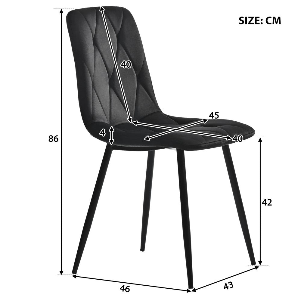 Set Tavolo da Pranzo Allungabile con 4 Sedie ¨C Xylo ¨C Nero, Velluto, Gambe in Metallo, 117x68 cm