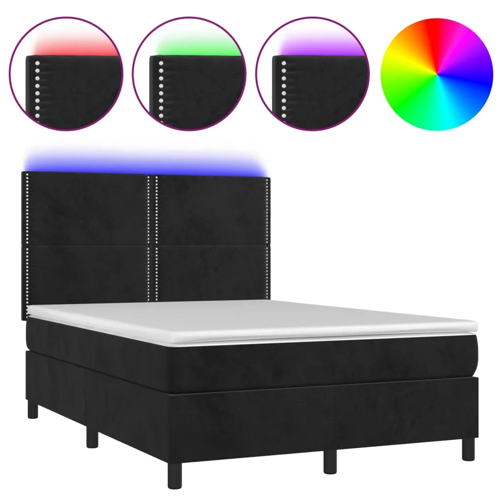 Letto a Molle con Materasso e LED Nero 140x190 cm in Velluto 3136061