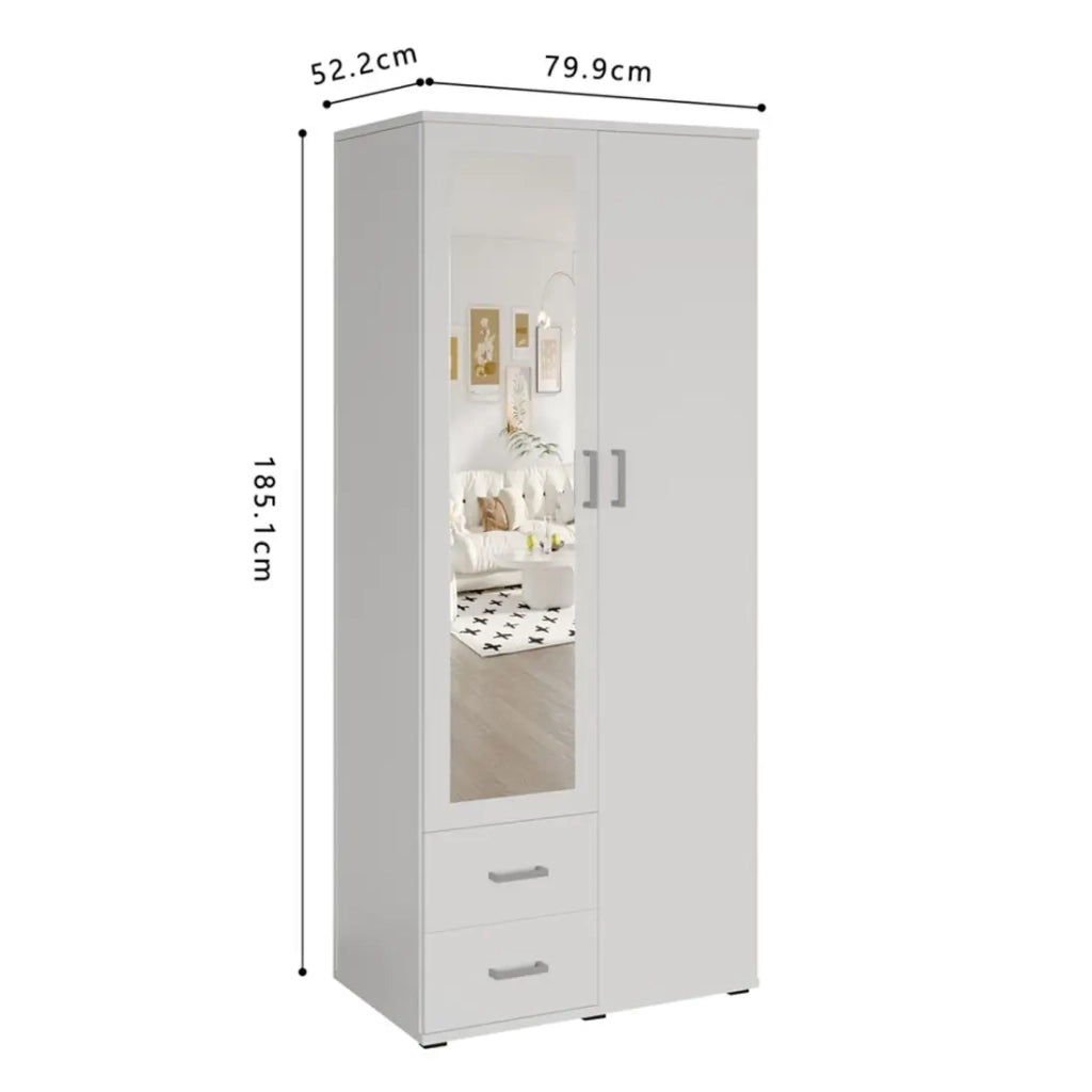 Armadio 2 porte con specchio TOM - Dimensioni H185 x L80 x P52 cm - Colore bianco - Stile design