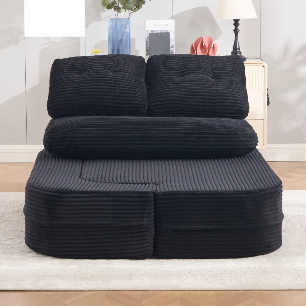 POLTRONA LETTO 2-in-1 in cord nero con 2 portabicchieri