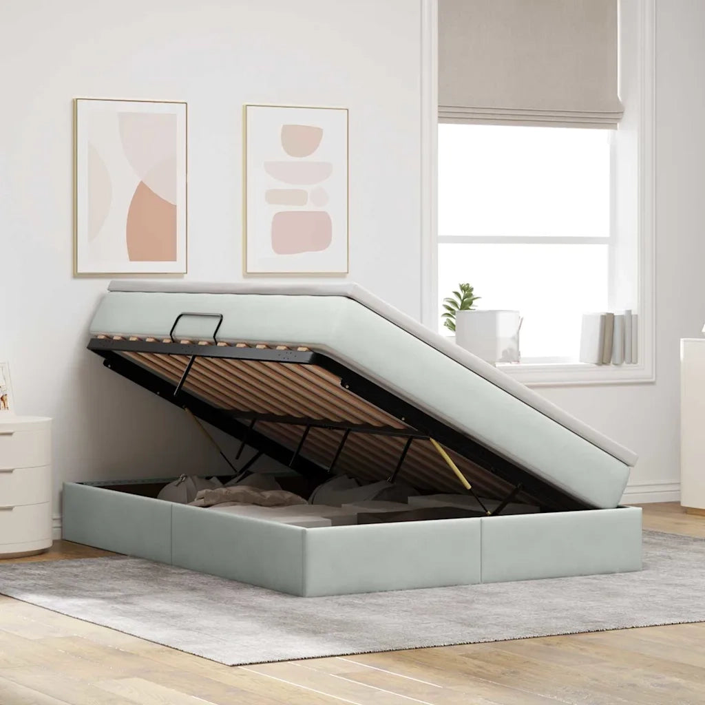Letto con contenitore e materasso Grigio chiaro 140 x 200 cm