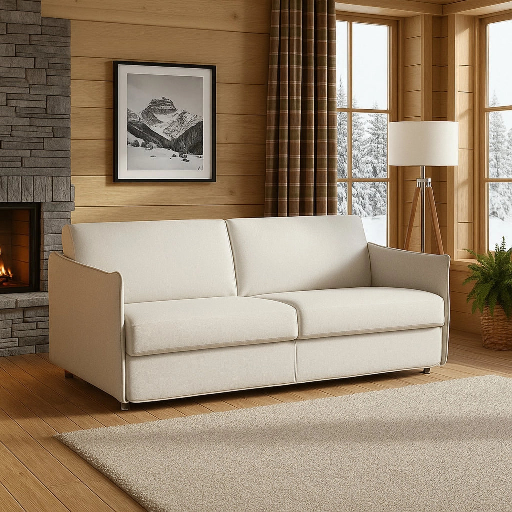 Monleale, Divano Fisso 2 Posti Sfoderabile Made in Italy, 160x95x90h cm Beige