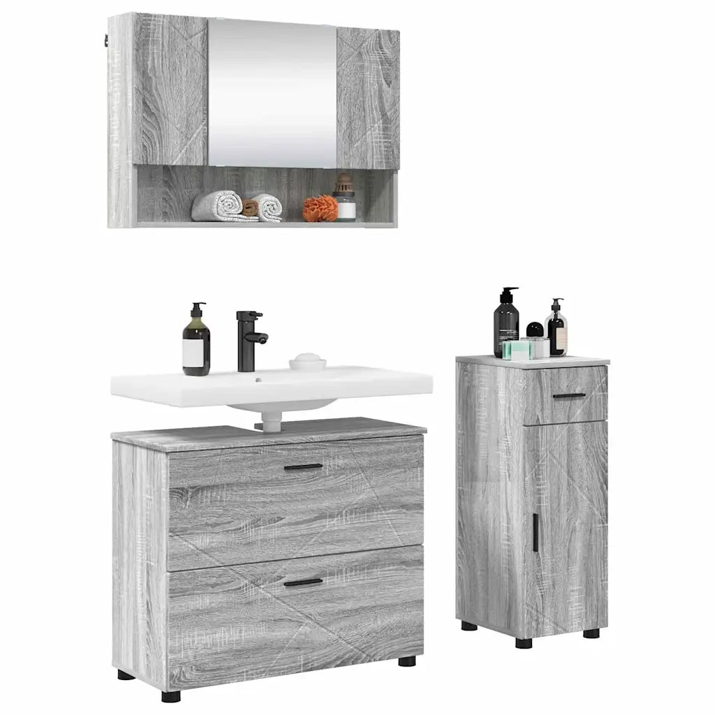 Set di mobili per il bagno con cassetto 3 pcs Grigio Sonoma 3393039
