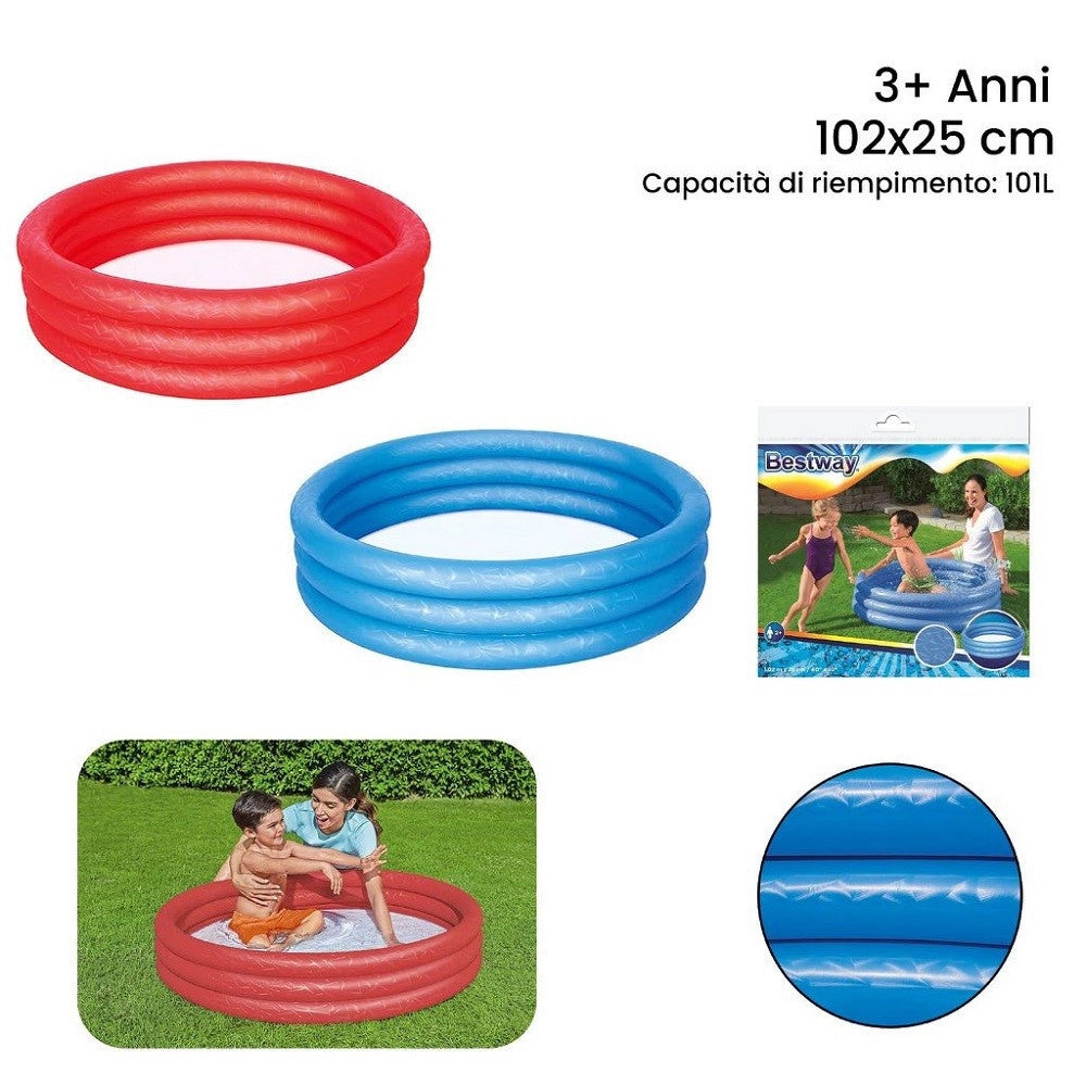 Trade Shop - Piscina Gonfiabile Tinta Unita Effetto Ghiaccio 3 Anelli Giardino 102x25cm 51024 -