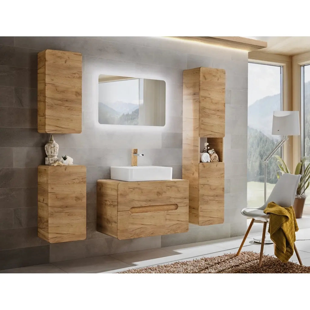 Colonna da bagno sospesa ERBANO – 2 porte – H170 cm – Colore rovere chiaro