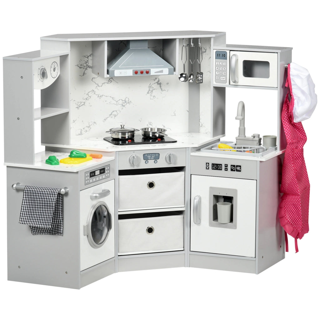 Casetta in Legno per Bambini con Cucina e Accessori ¨C zephmum ¨C Grigio Bianco