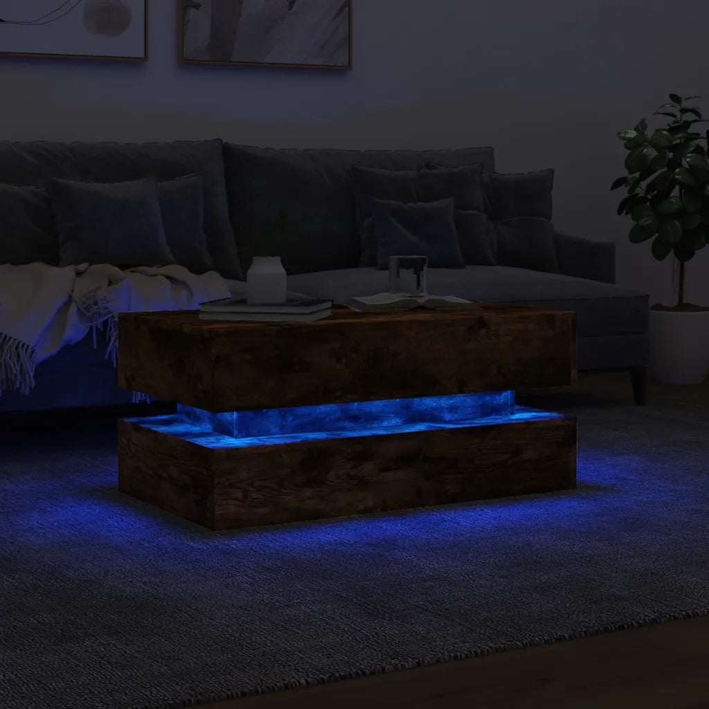 Tavolino da salotto | Tavolino da caff¨¨ | Tavolino da Soggiorno con Luci LED Rovere Fumo 90x50x40 cm