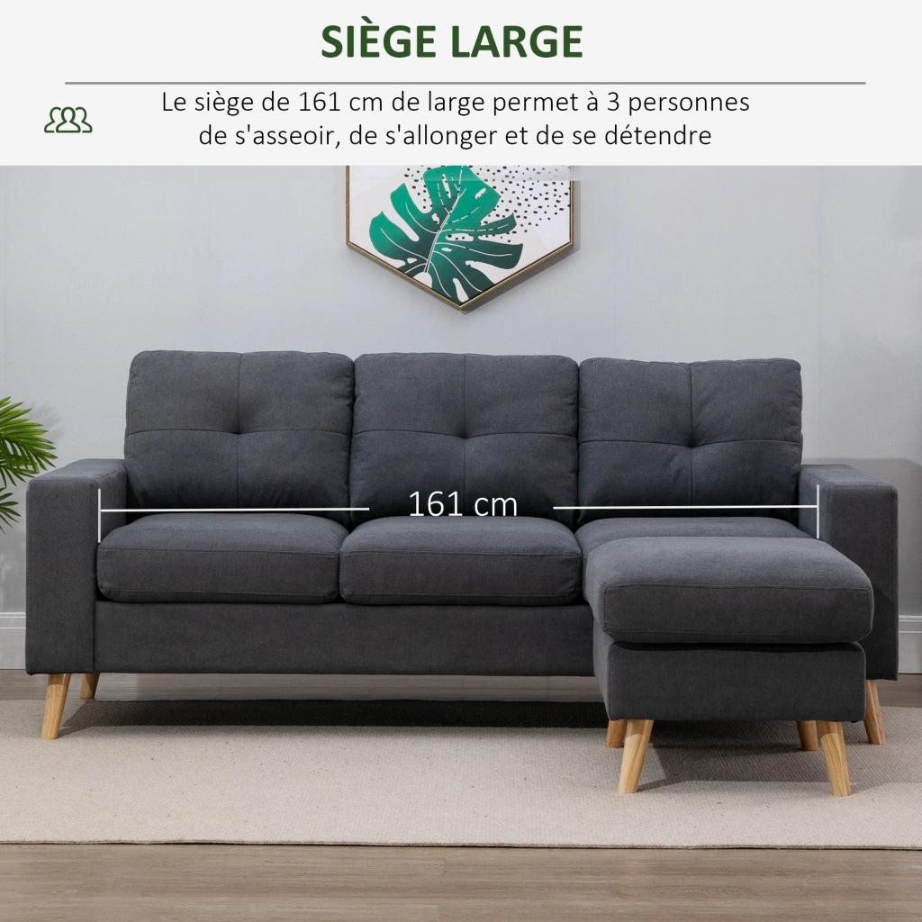 Divano 3 Posti Tessuto Grigio ¨C Zephmum ¨C 193x136x85