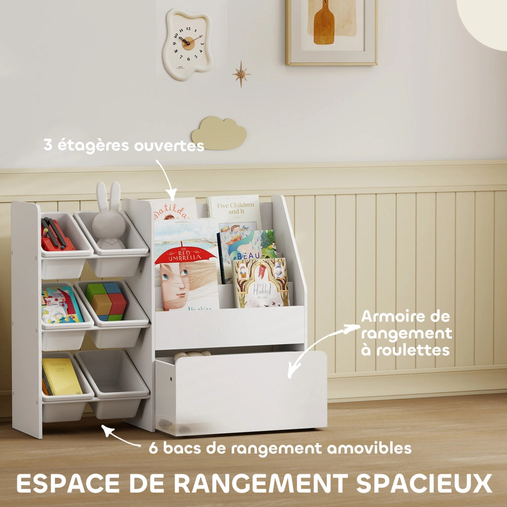 Mobile contenitore giochi bambini con 6 cassetti e contenitore ¨C Xylo ¨C Bianco 100x30x80 cm