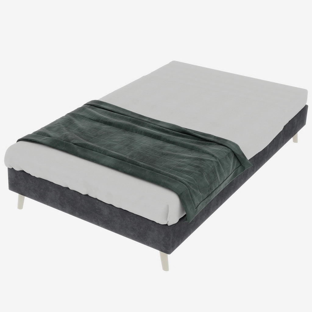 Letto Singolo 90x200 cm; Struttura Bassa - in Tessuto e Metallo - Grigio