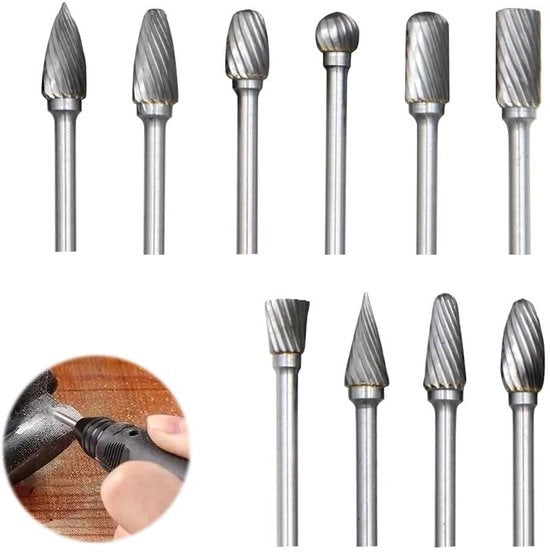 Set di punterelle in metallo duro da 10 pezzi con testa 1/8" - per lavorazione del legno, scultura, lucidatura del metallo, graving e foratura