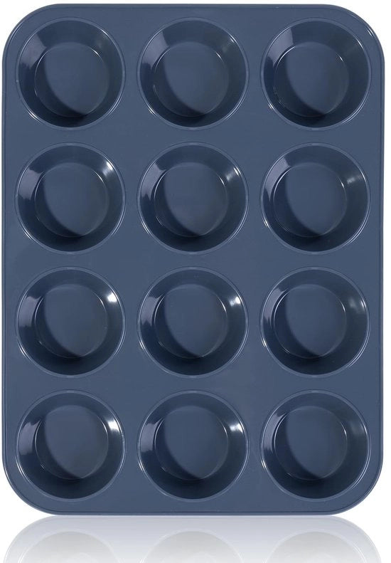 Piastrello per muffin Grande in silicone per 12 muffin - Piastrello antiscivolo per muffin - Piastrello per cupcakes - Piastrello per pane - Piastrello per brownies - Dimensioni 33 x 25 x 3 cm