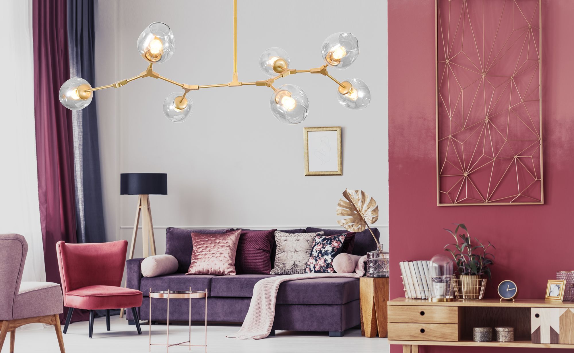 Lampada A Sospensione Sfere Di Vetro 7 Bracci APP507-7C Oro