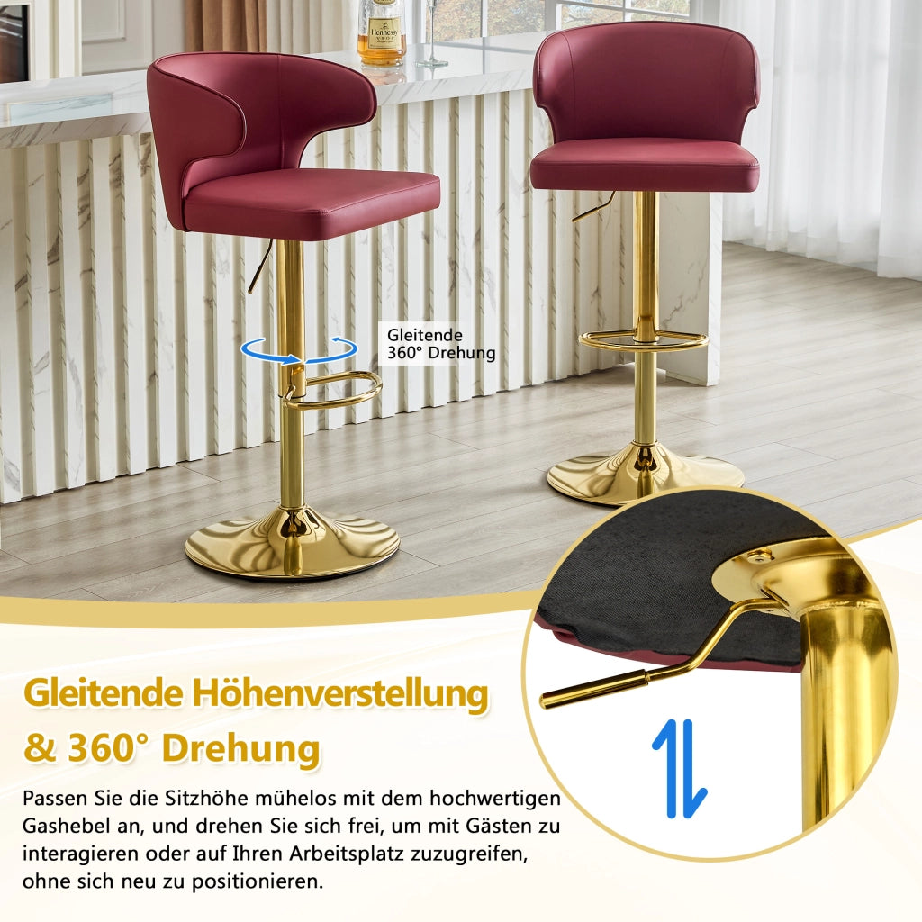 Sgabello da bar con schienale ergonomico girevole e altezza regolabile in pu rosso 70,5 × 56,0 × 55,5 cm