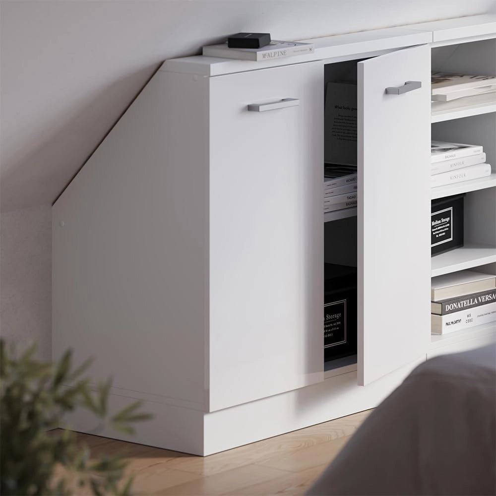 Mobile sottotetto Rion, Bianco lucido/bianco, con 2 porte