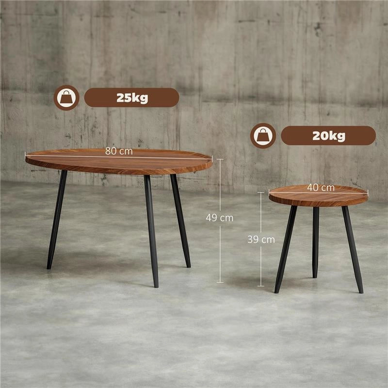 SET 2 TAVOLINI DA SALOTTO SOVRAPPONIBILI IN LEGNO E METALLO, COLORE LEGNO SCURO