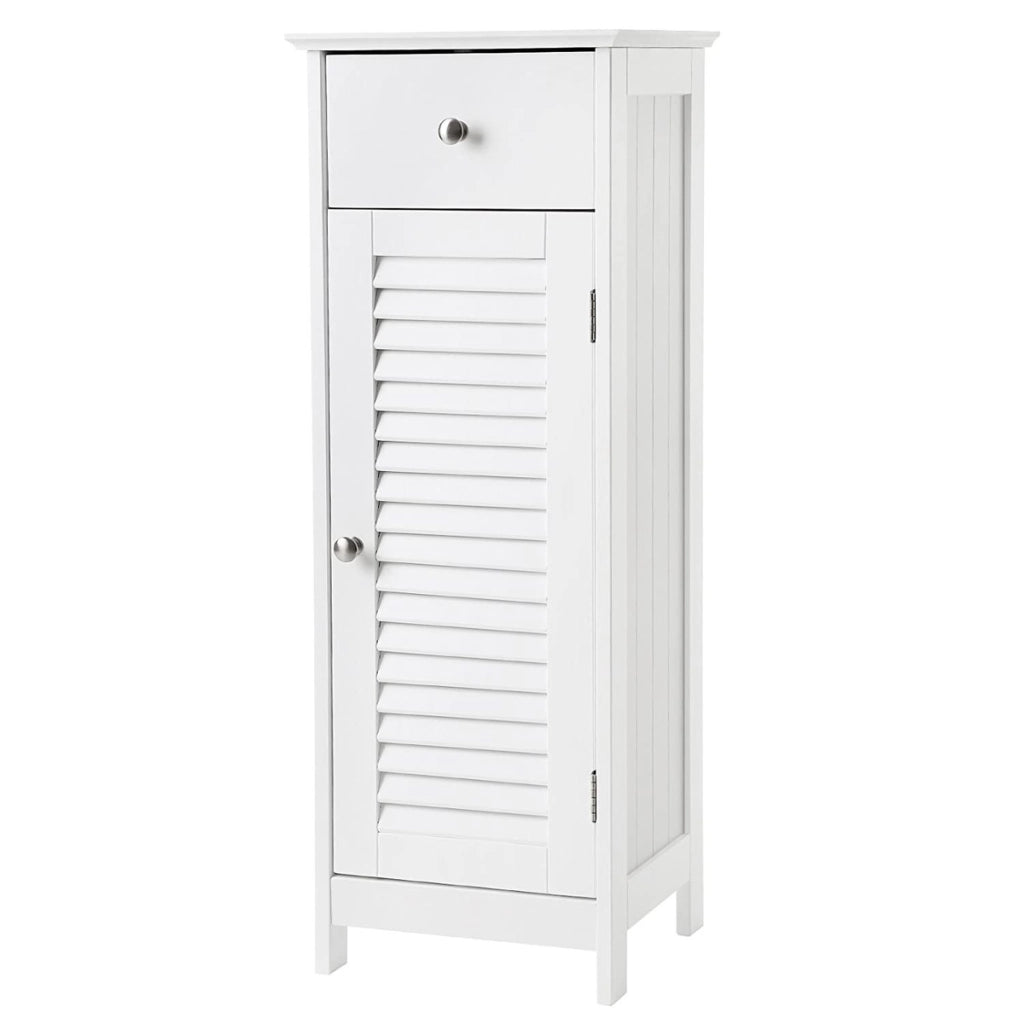 Colonna Bagno Bianca con Cassetto e Ante a Persiana - MDF