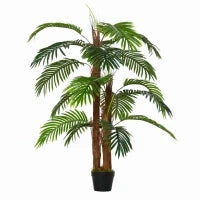 Palma Artificiale Altezza 1,2 m, Albero Artificiale, Tronco, Ramificazioni, Muschio, Foglie, Vaso Incluso