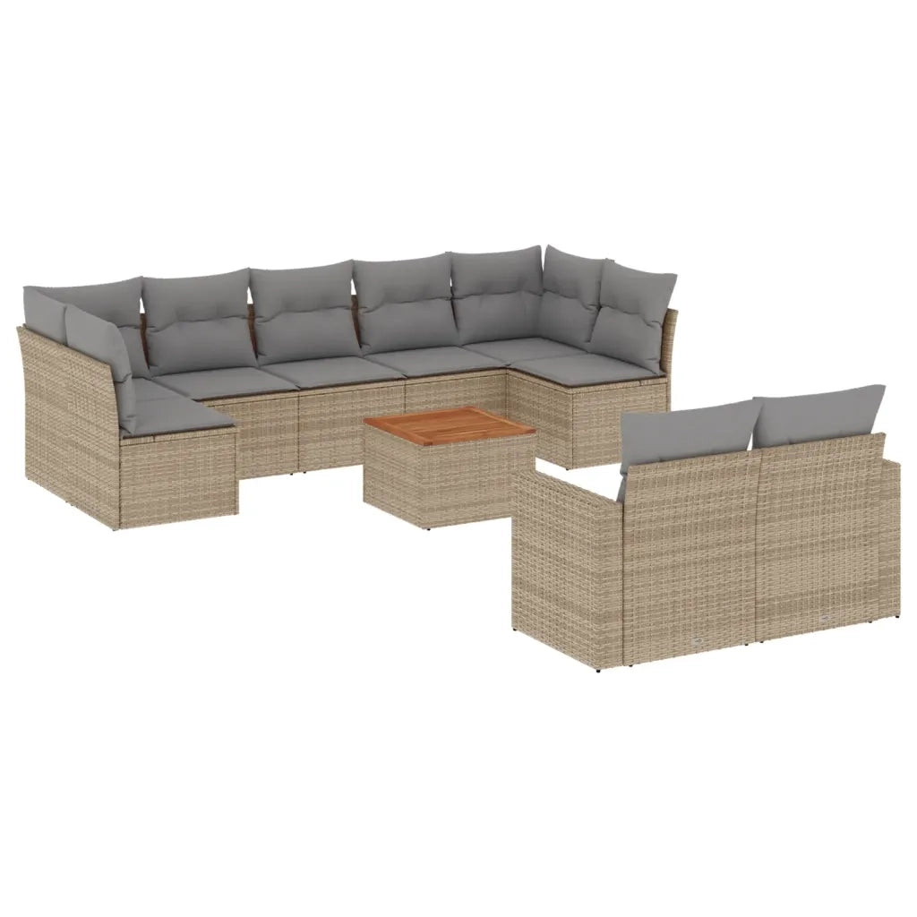 Set Divano da Giardino 10 pz con Cuscini Beige Misto Polyrattan