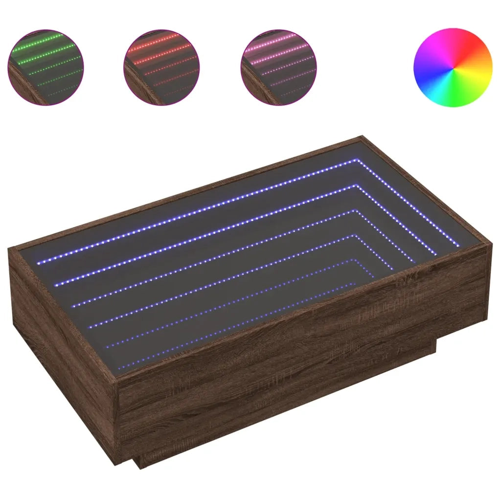 Tavolino Salotto con LED Rovere Marrone 90x50x30 cm Multistrato 847524