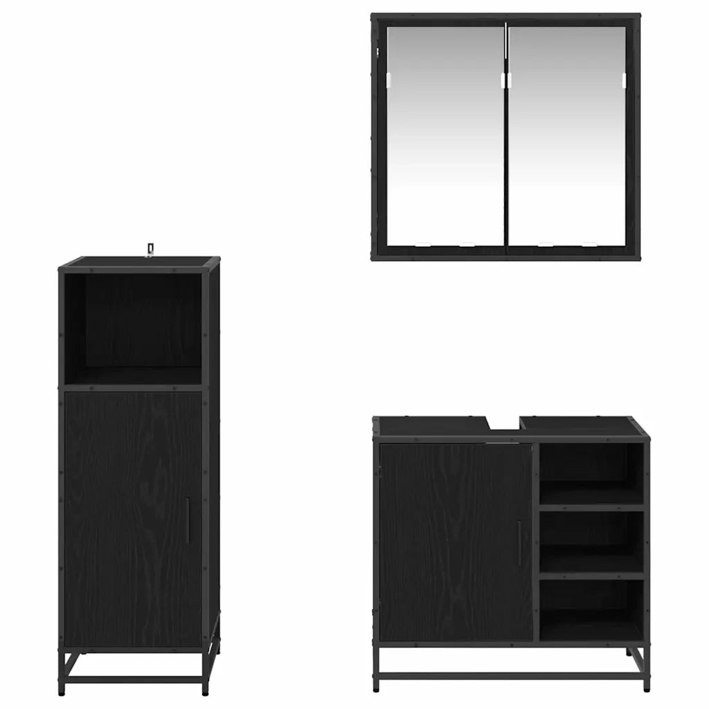 Set di mobili per il bagno 3 pcs Rovere Nero Legno multistrato 3402452
