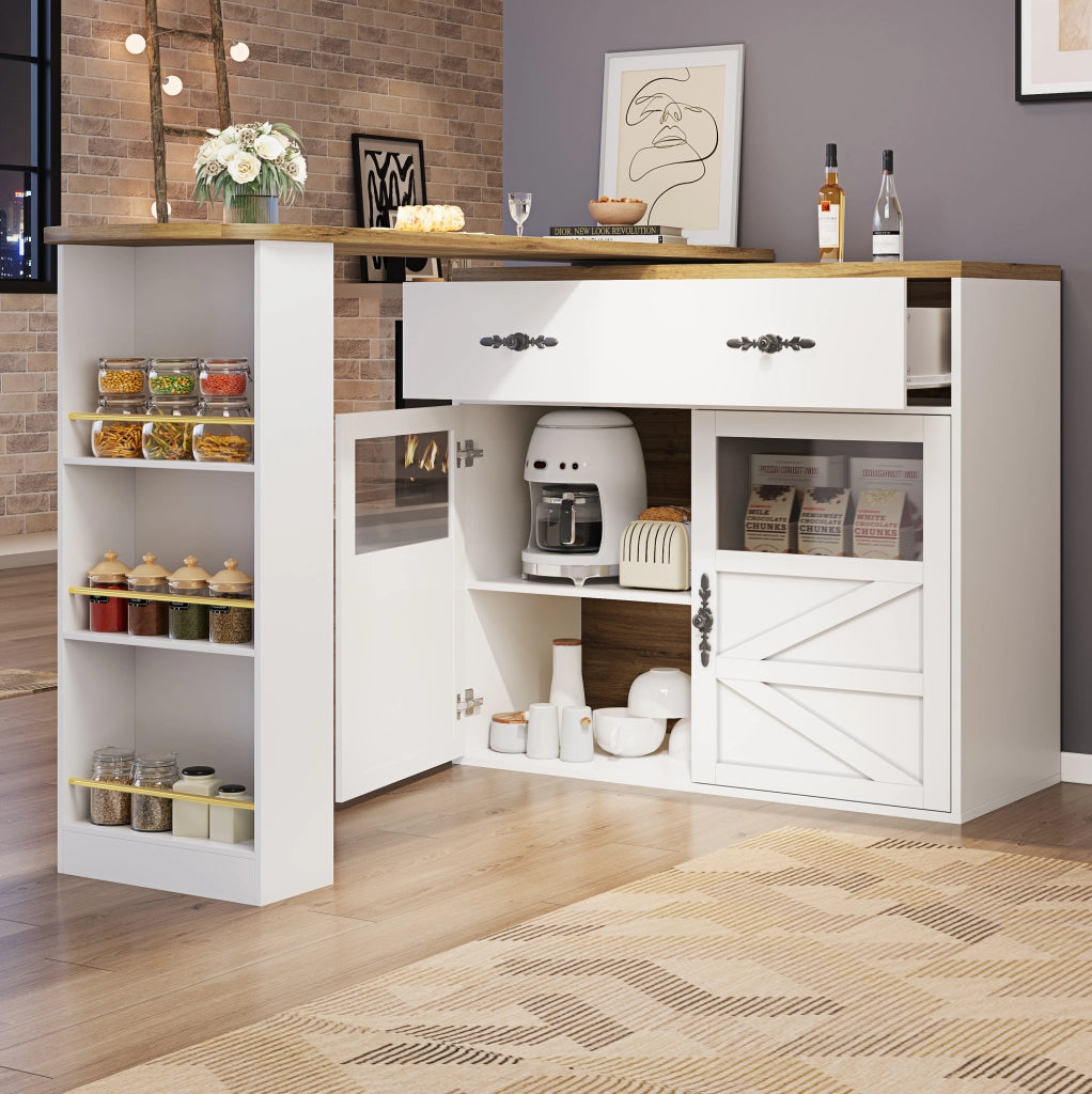 Tavolo bar 138-204x39x104 cm girevole con spazio contenitore in MDF bianco
