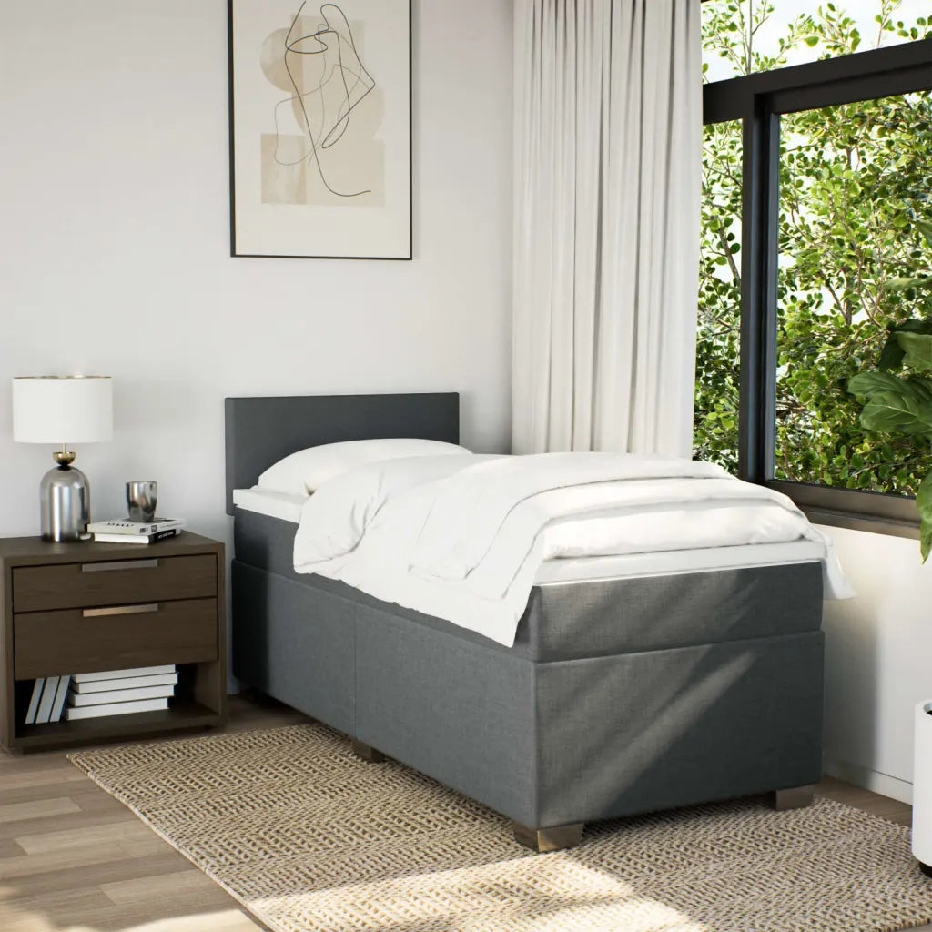Letto singolo | Letto per adulti | Giroletto a Molle con Materasso Grigio Scuro 80x200 cm Tessuto