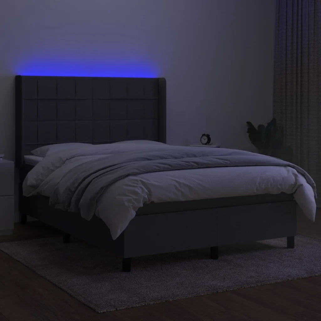 Letto a Molle Materasso e LED Grigio Scuro 140x200cm in Tessuto cod mxl 40200