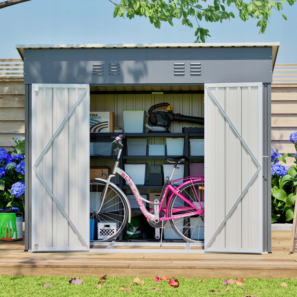 Grande Casetta Da Giardino In Metallo 242×120×192 Cm Con Tre Porte E Due Serrature