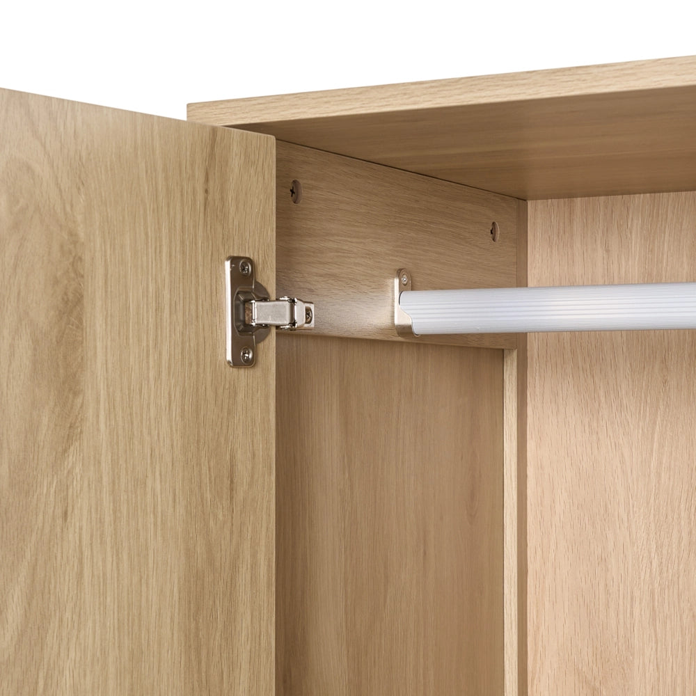 Mobile da Ingresso Alto con Seduta, Appendiabiti, 2 Cassetti e Ripiani a Vista in Truciolato e MDF Color Rovere Chiaro