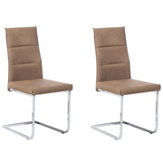 Set di 2 sedie da pranzo beige sabbia imbottite in ecopelle gambe a sbalzo argento senza braccioli design moderno