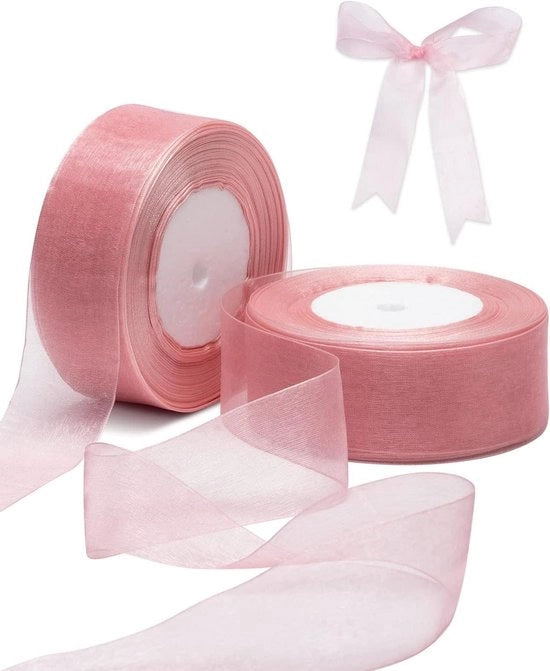 Tessuto di Organza Rosa - 2 Rotoli - 2 Pollici - Abbonamento di Matrimonio - 100 Metri - Tessuto di Regalo - Inviti di Matrimonio - Decorazione di Festa - Artigianato