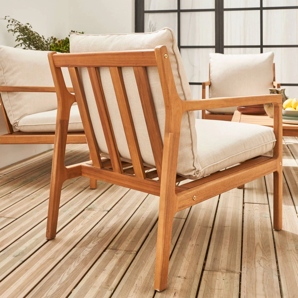 Salotto da giardino in acacia, 4 posti, beige