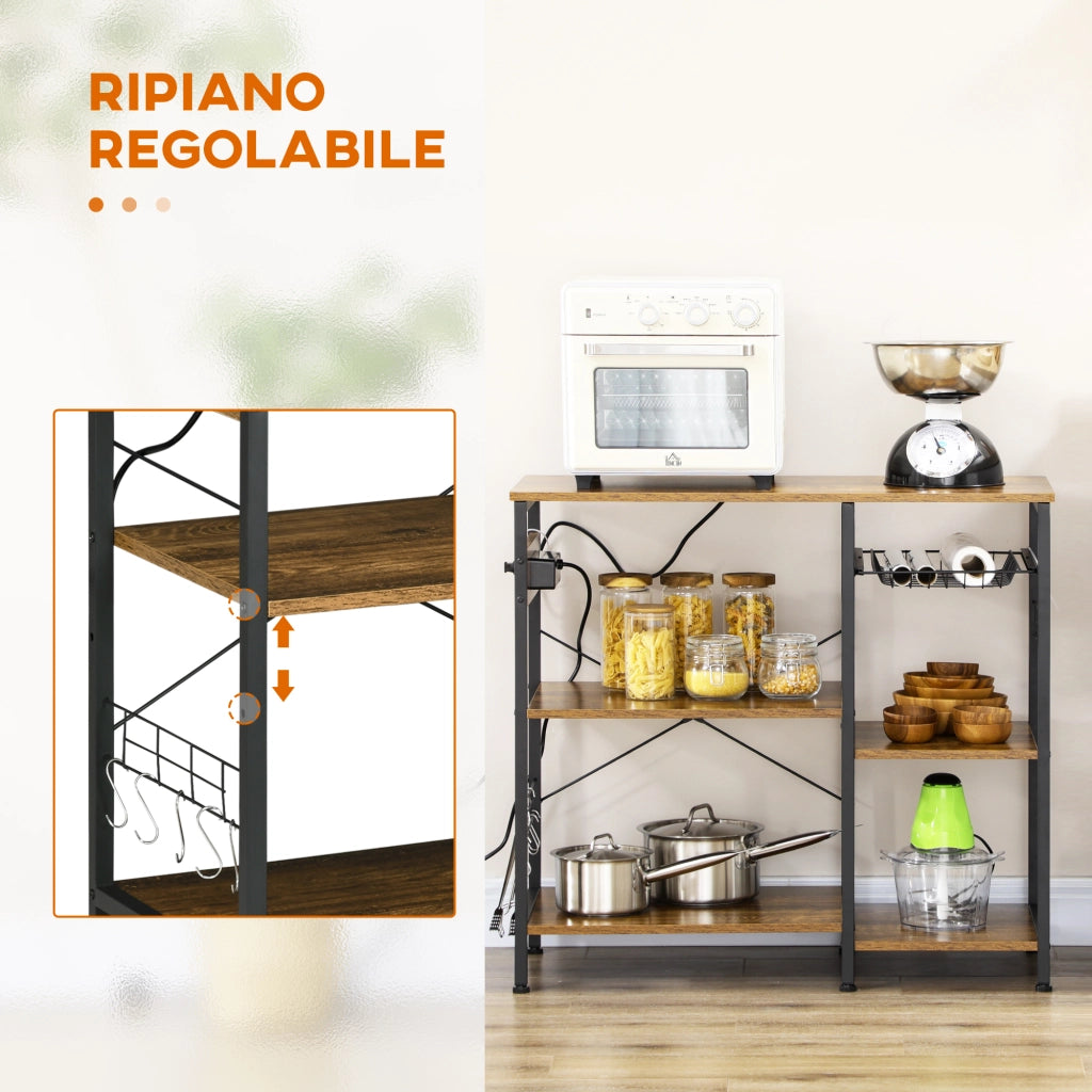 Mobile da Cucina a 3 ripiani in Truciolato con Presa di corrente, Porta USB e Cestino, 90x40x83cm