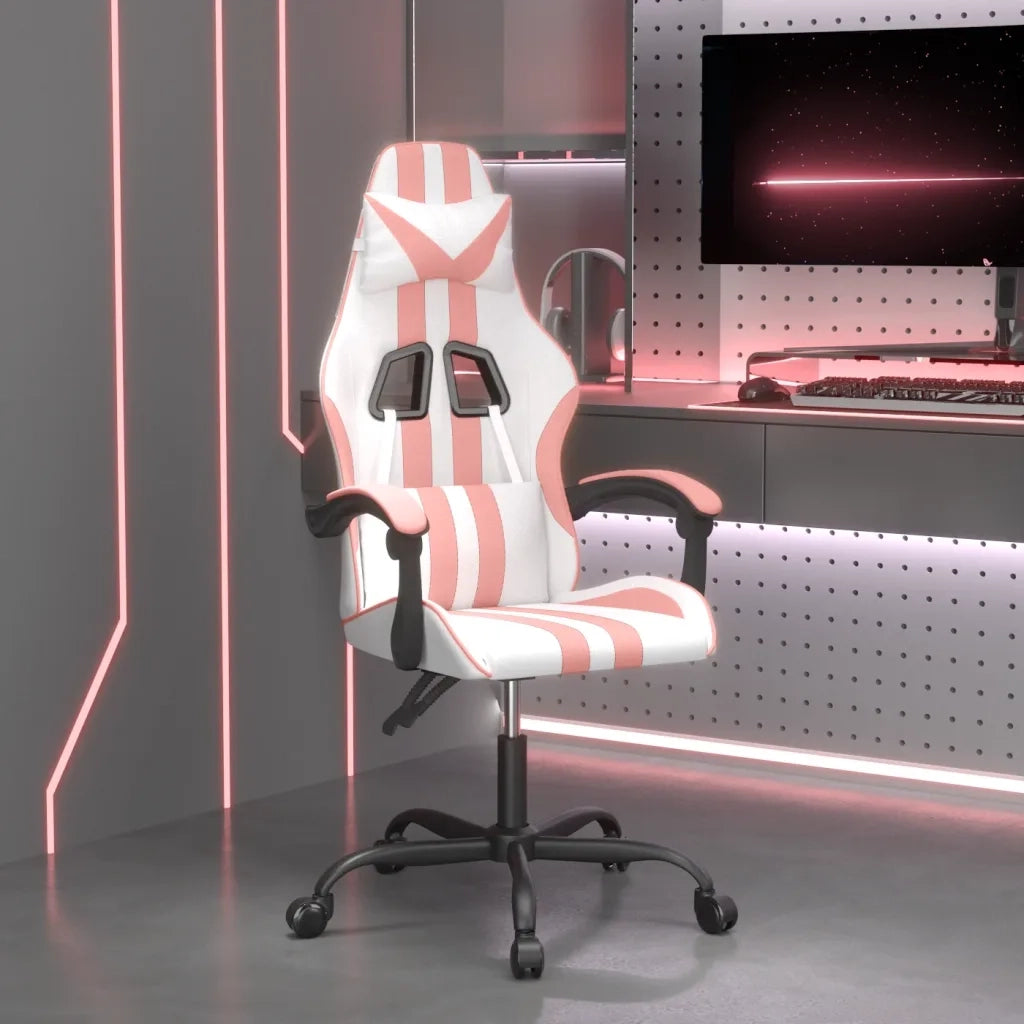 Sedia da Gaming | Sedia da e-sports Girevole Bianco e Rosa in Similpelle