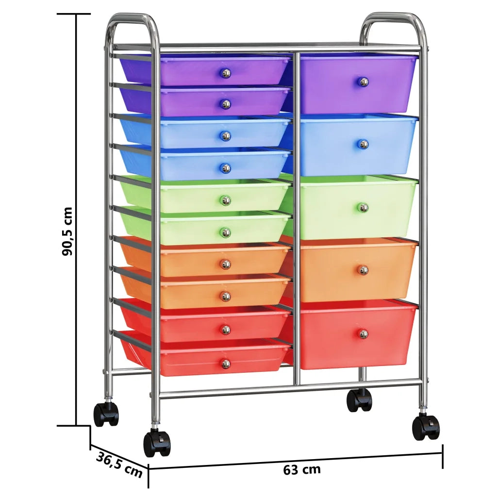 Carrello Portaoggetti XXL 15 Cassetti Multicolore in Plastica CFW7104095
