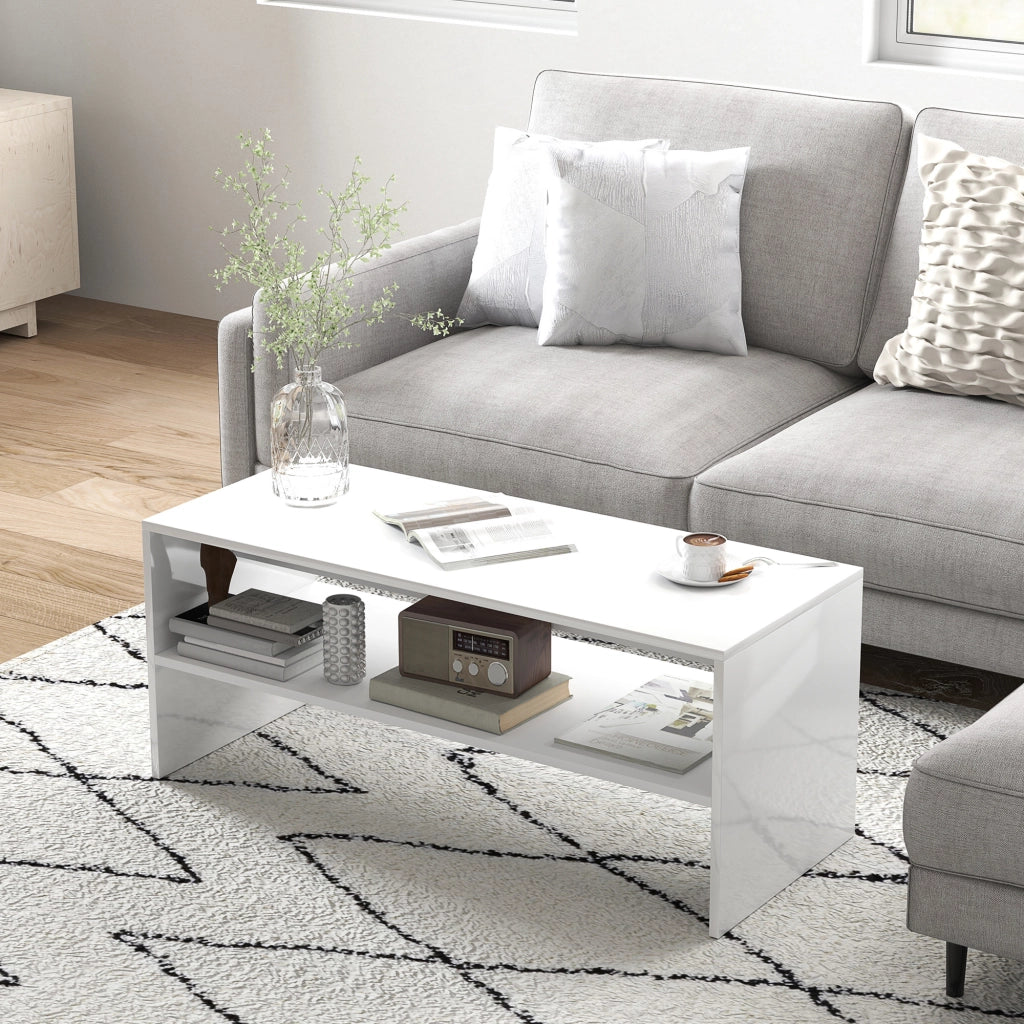 Tavolino da caff¨¨ con ripiano aperto ¨C Zephmum ¨C Bianco brillante 100x40x41,5 cm