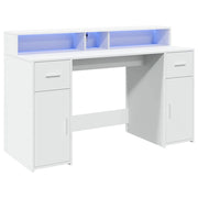 Scrivania per computer postazione di lavoro scrivania da studio con luci a LED 140 x 55 x 91 cm legno ingegnerizzato bianco 02_0023406
