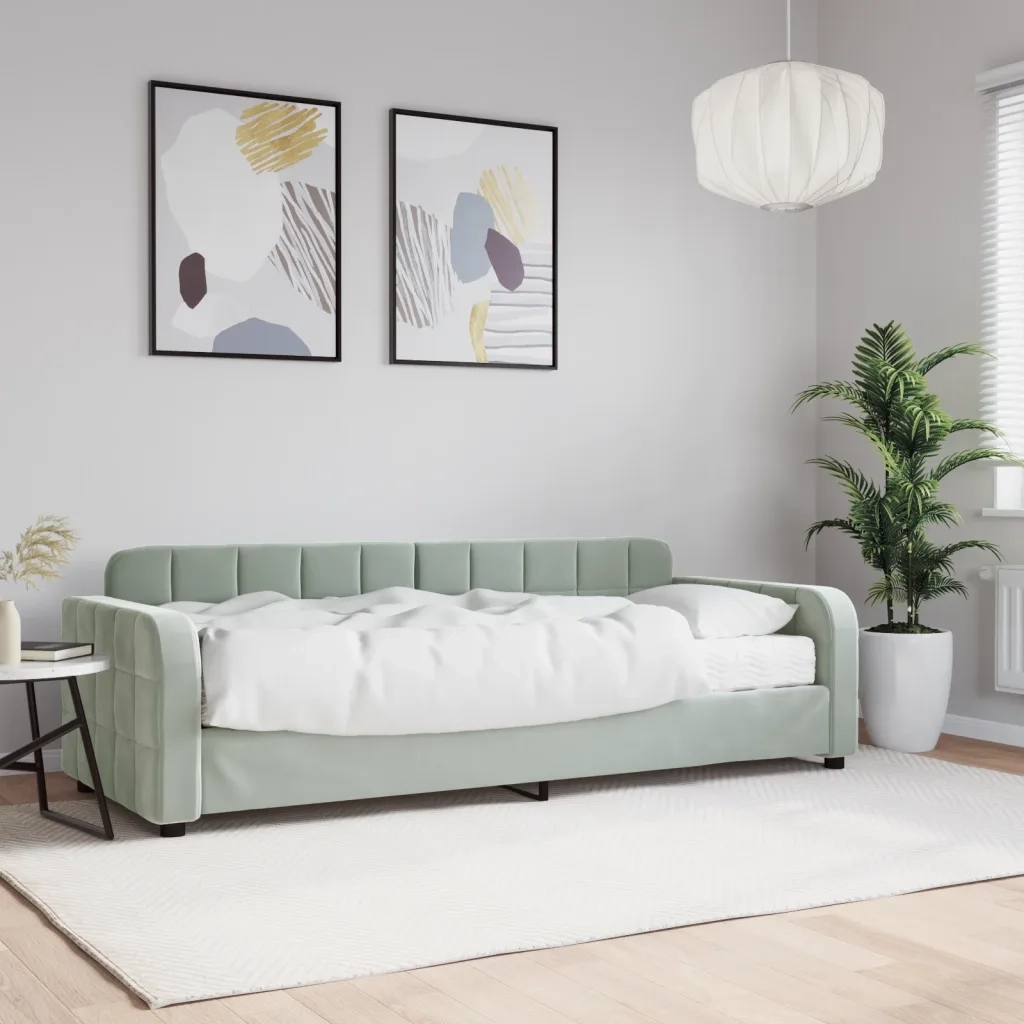 Divano Letto con Materasso Grigio Chiaro 80x200 cm in Velluto 3196898