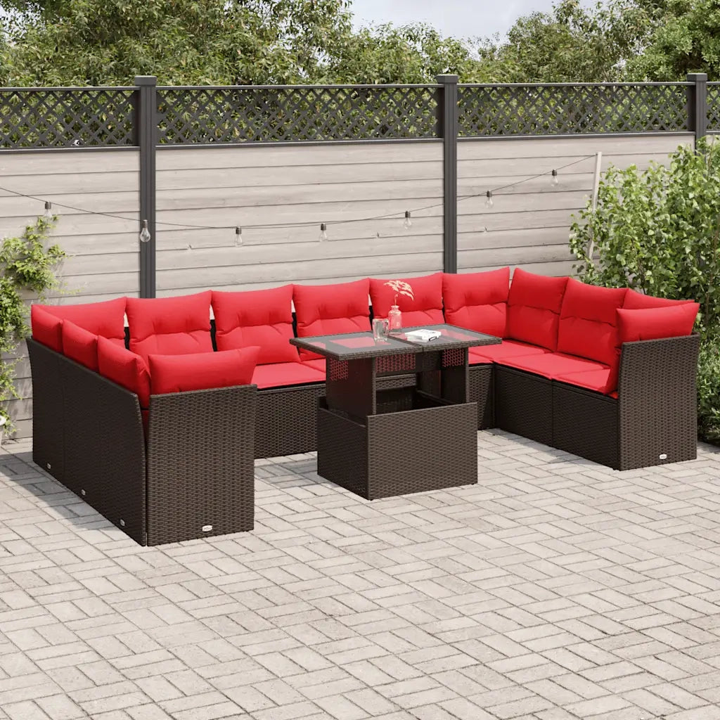 Set Divani da Giardino 11 pz con Cuscini Marrone in Polyrattan 3266864