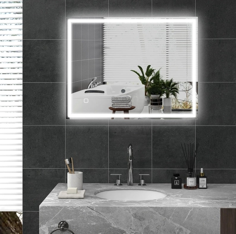 Specchio da bagno illuminato 90x70 cm con comando tattile, antiappannamento e memoria