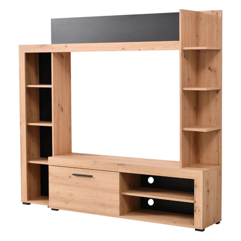 Mobile Soggiorno Bubbiano, Parete Attrezzata 9 Ripiani, 172.5x33x157.5h cm Marrone Rovere Nodi