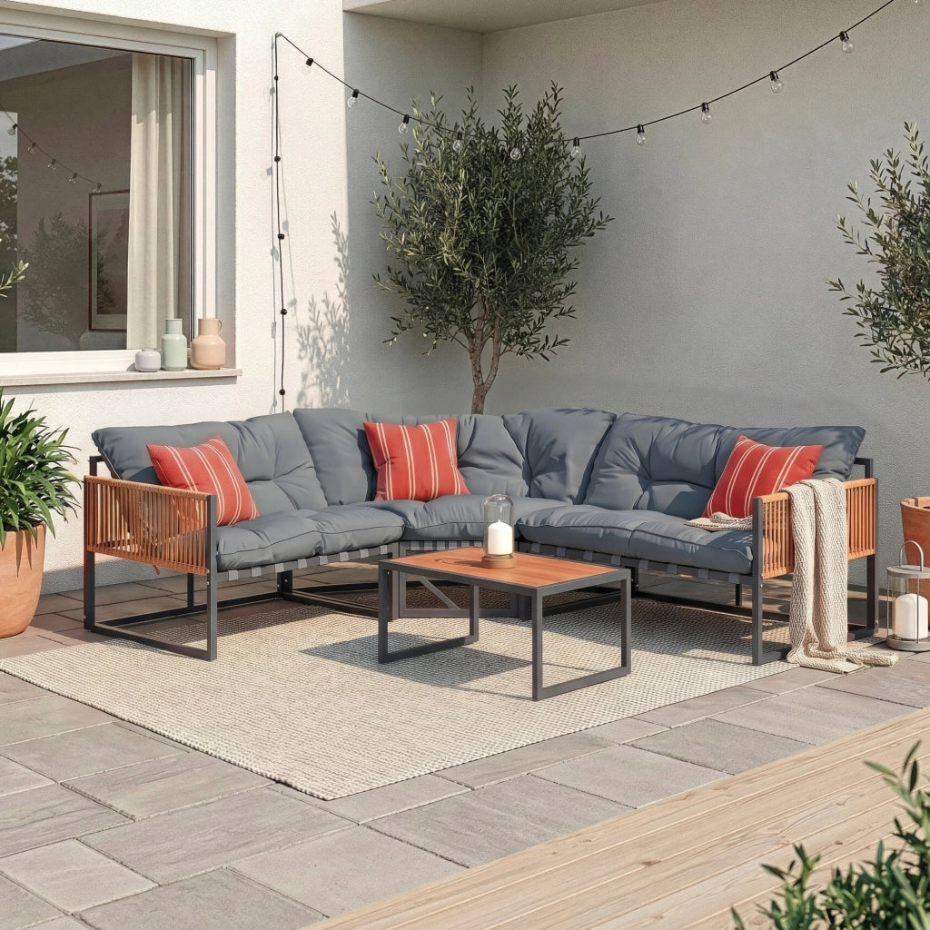 Set Salottino per Esterno Karg Divano Modulare a 3 pezzi e Tavolino con Piano in SPC Rovere Mobili da Giardino - Grigio Scuro / Rattan casa.pro